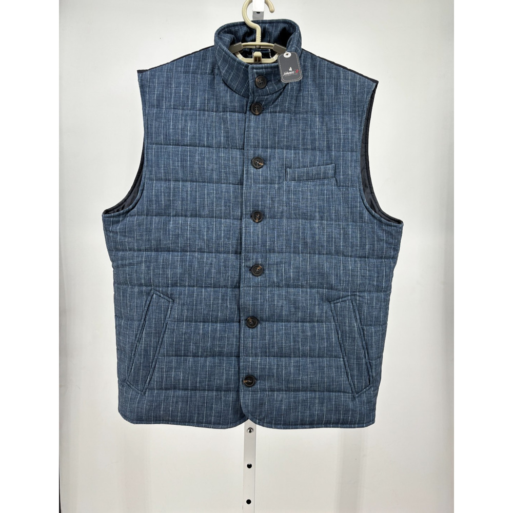Johnnie-O Top Shelf Craig Vest Mens M Blue Quilted Reversible Pinstripe Golf NWT